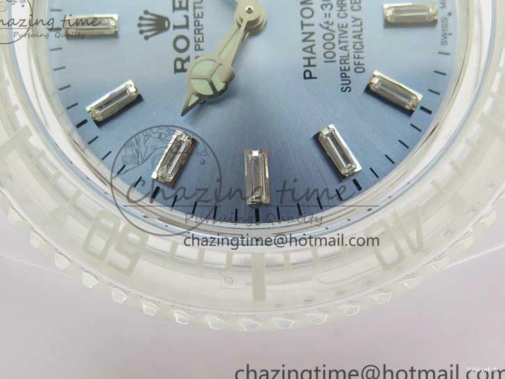 Best Phantomlab Edition 3AF White Dial Submariner VR3135 on Strap Rubber Blue Transparent Light 1109